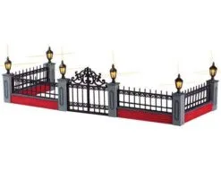 LEMAX LIGHTED WROUGHT IRON FENCE, SET/5, B/O (4.5V)